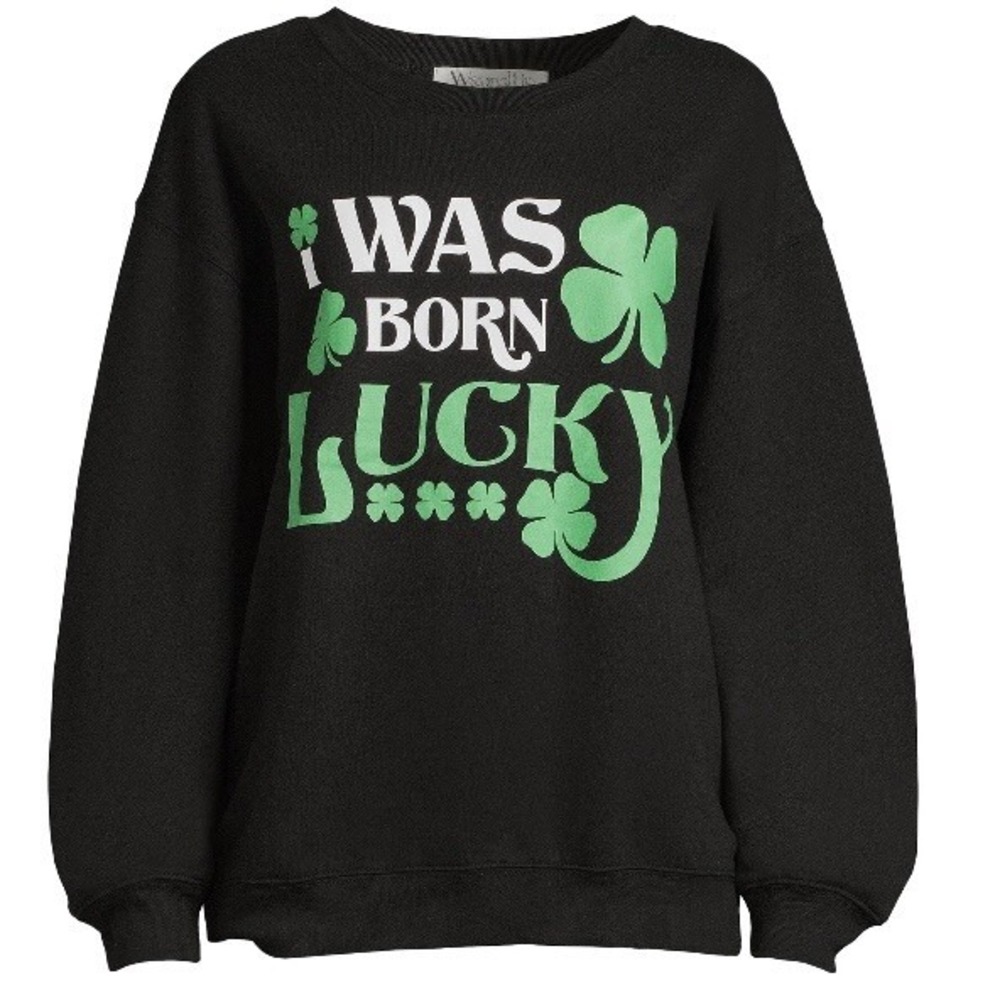 Wound Up Born Lucky Juniors Girls Graphic Sweatshirt Medium 7-9 New with Tags